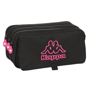 Trojitý peračník Kappa Black and pink Čierna (21,5 x 10 x 8 cm)