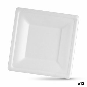 Sada tanierov Algon Jednorázový; nevratný Biela Cukrová trstina Hranatý 20 cm (12 kusov)