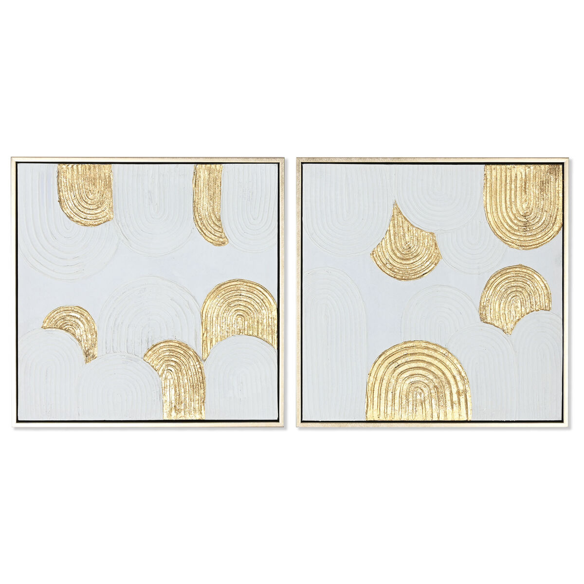 Maľba Home ESPRIT Biela Zlatá polystyrén Plátno Moderný 42 x 4 x 42 cm (2 kusov)