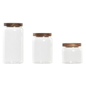 Sada 3 dóz DKD Home Decor Agátové drevo Borokremičité sklo (1 L) (400 ml) (700 ml) (3 Kusy)