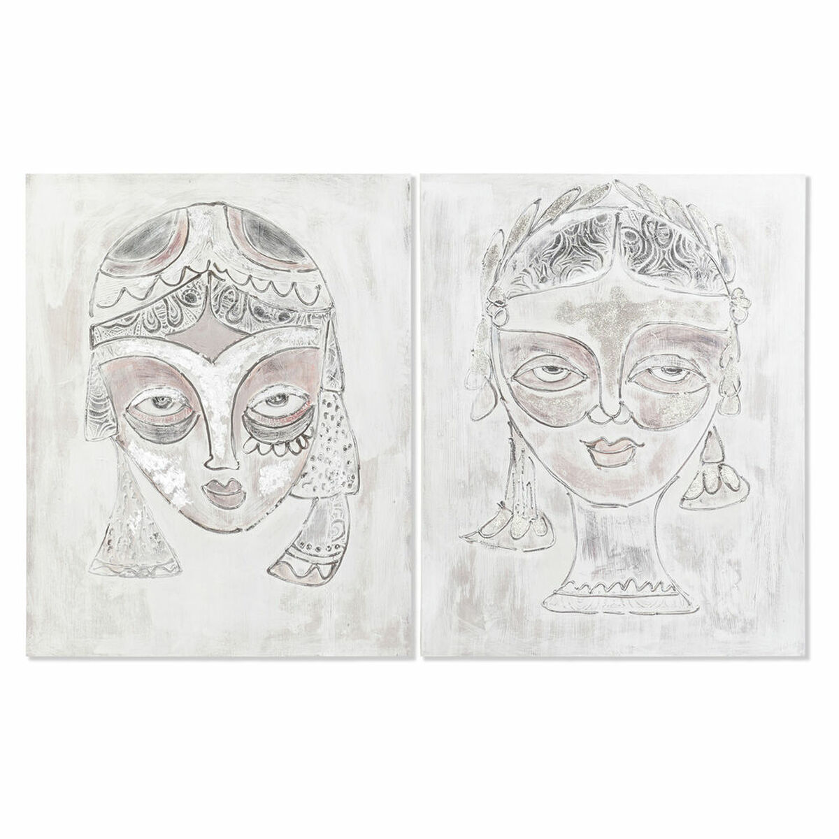 Maľba DKD Home Decor 80 x 3,7 x 100 cm Tvár Koloniálny štýl (2 kusov)