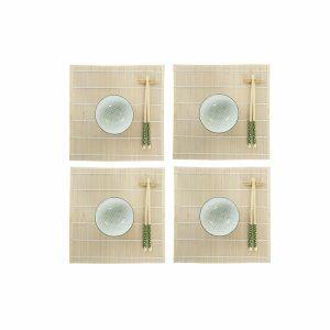 Sada na sushi DKD Home Decor 14,5 x 14,5 x 31 cm zelená Kamenina Orientálny (16 Kusy)
