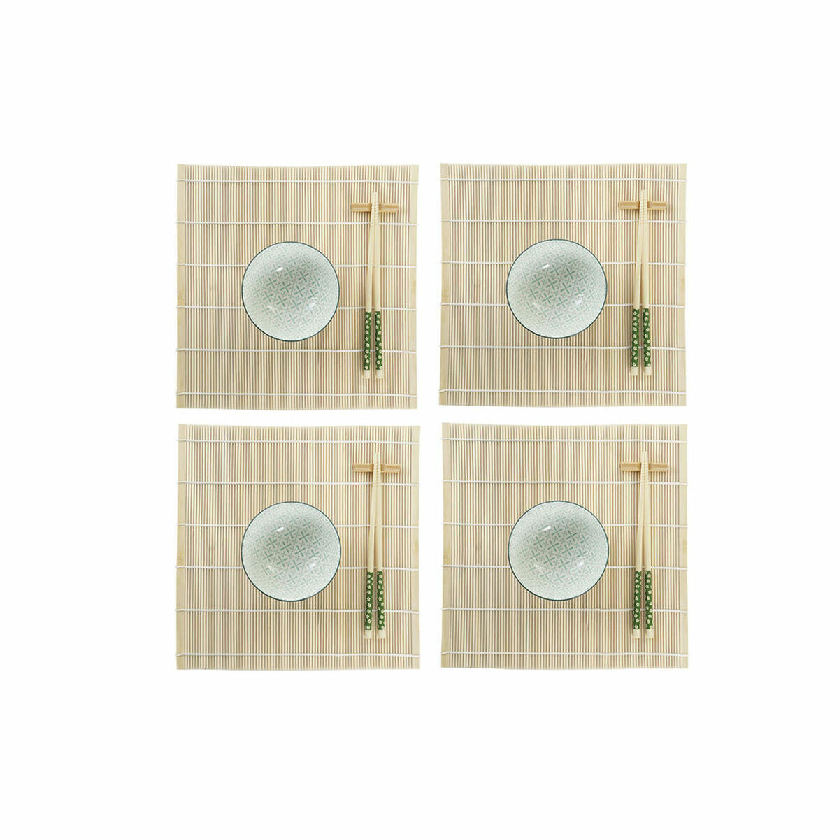 Sada na sushi DKD Home Decor 14,5 x 14,5 x 31 cm zelená Kamenina Orientálny (16 Kusy)