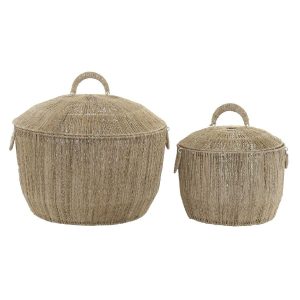 Súprava košíkov DKD Home Decor Gaštanová Viacfarebná Prírodná Juta Kov Boho 51 x 51 x 48 cm