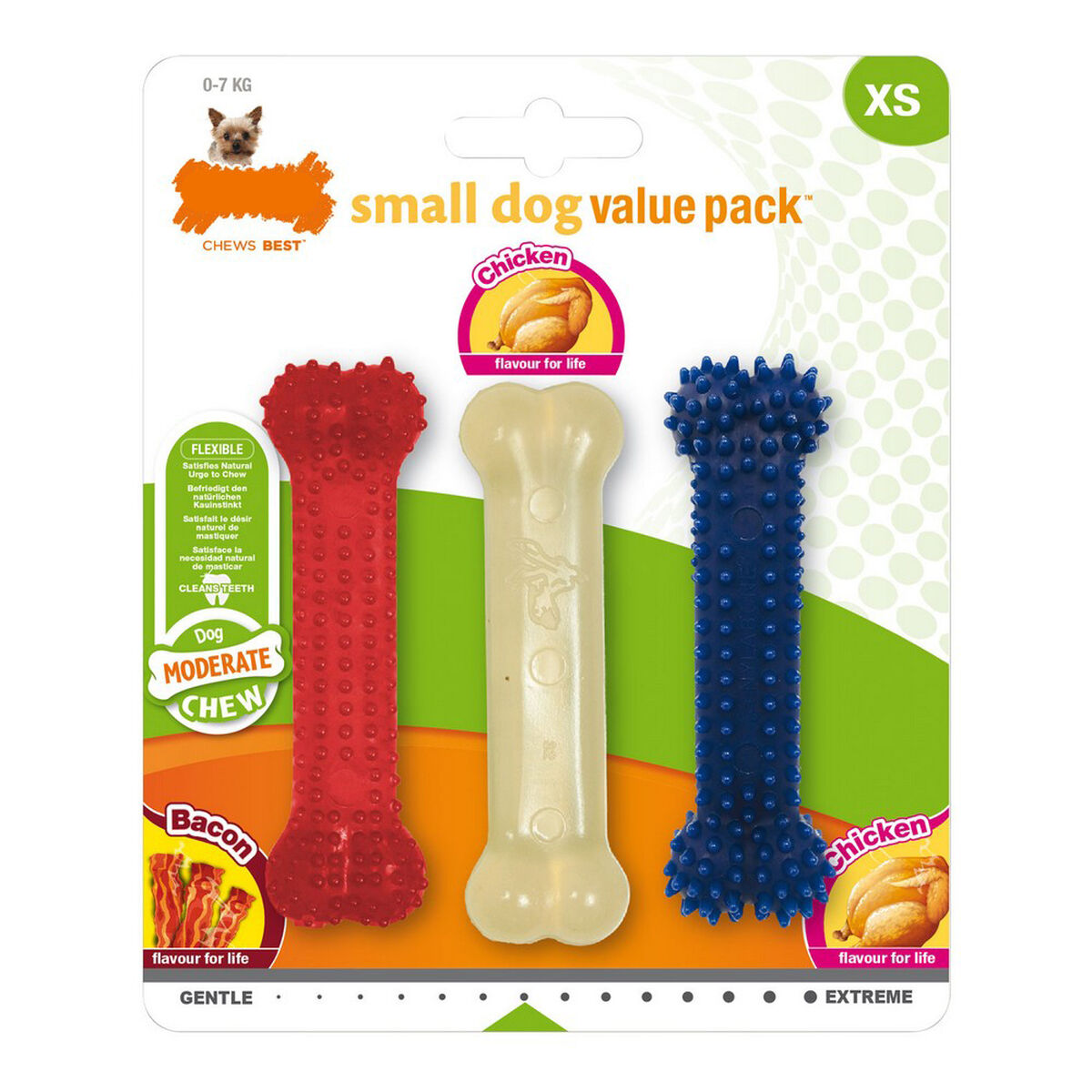 Hračka na žuvanie psa Nylabone Value Pack Bacon Veľkosť S Kurča Termoplast (3 pcs)