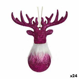 Vianočná ozdoba Sob Fuchsiová Plastické Trblietky 13,5 x 15,5 x 7 cm (24 kusov)