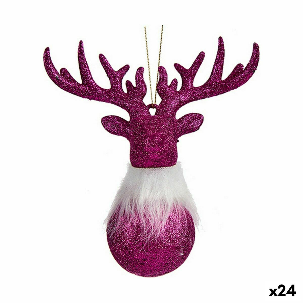 Vianočná ozdoba Sob Fuchsiová Plastické Trblietky 13,5 x 15,5 x 7 cm (24 kusov)