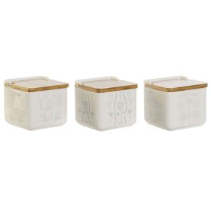Soľnička s vrchnákom DKD Home Decor Modrá Biela zelená Fialová Bambus Scandi 750 ml 14 x 12,5 x 12 cm (3 kusov)