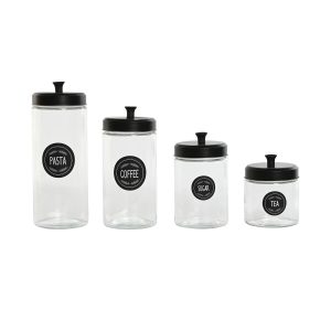 Sada 4 dóz Home ESPRIT Čierna Kov Sklo 1 L 1,5 L 1,8 L 10,4 x 10,4 x 26,4 cm