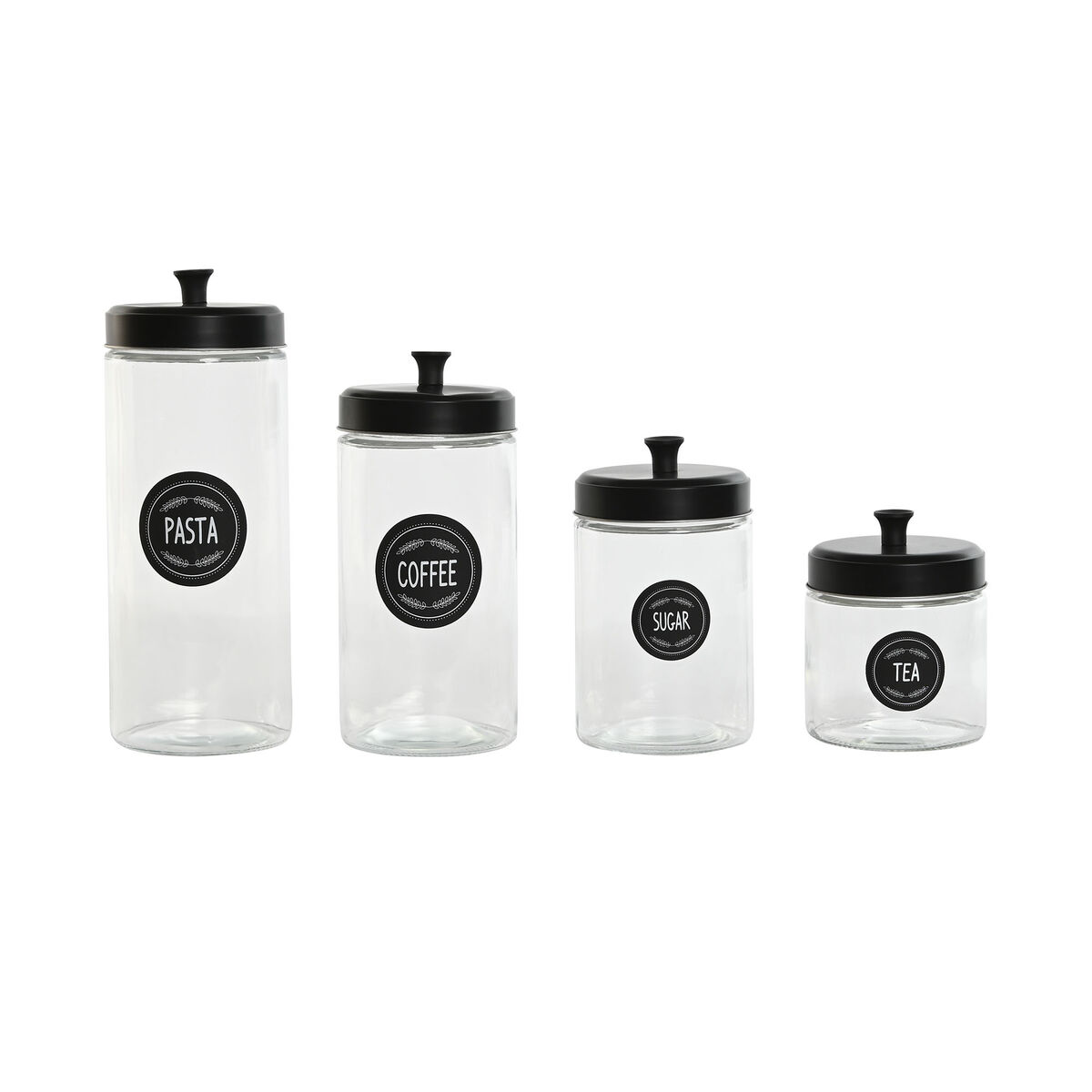 Sada 4 dóz Home ESPRIT Čierna Kov Sklo 1 L 1,5 L 1,8 L 10,4 x 10,4 x 26,4 cm