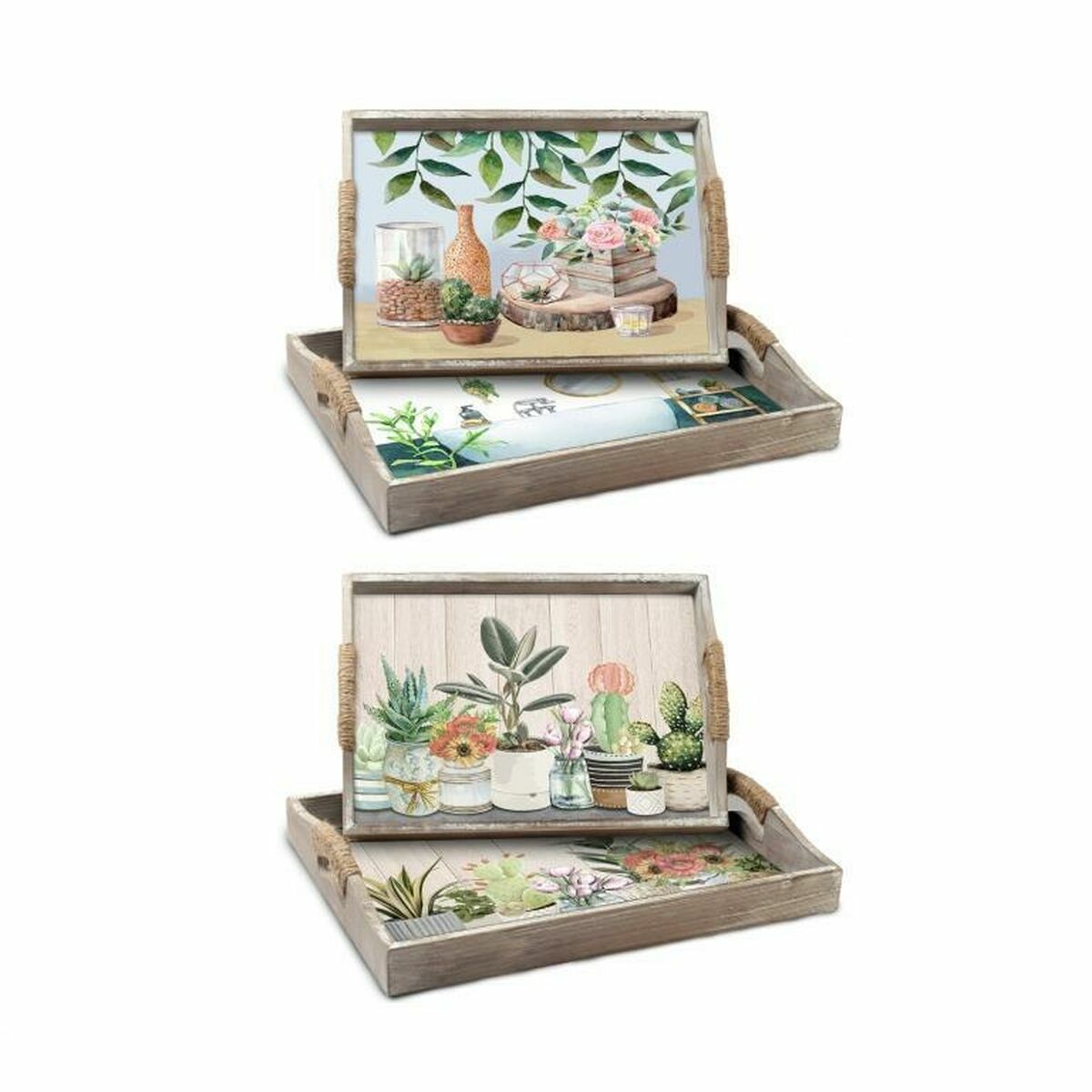 Súprava táciek DKD Home Decor 40 x 30 x 6 cm Drevo MDF (2 kusov)