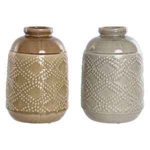 Váza Home ESPRIT Gaštanová Sivá Keramický Orientálny Kosoštvorce 19 x 19 x 27 cm (2 kusov)