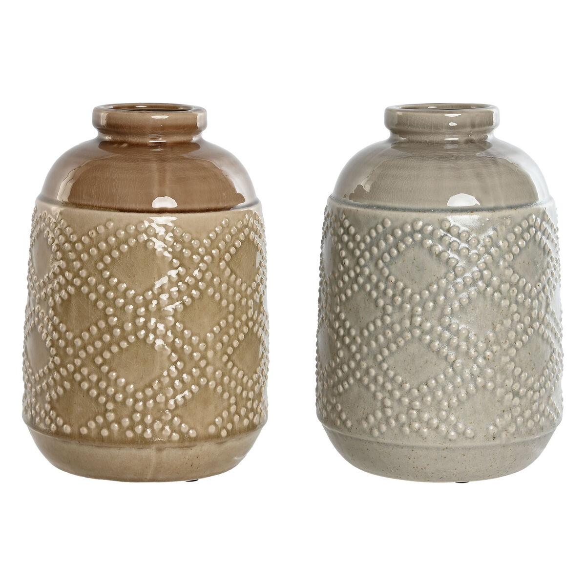 Váza Home ESPRIT Gaštanová Sivá Keramický Orientálny Kosoštvorce 19 x 19 x 27 cm (2 kusov)