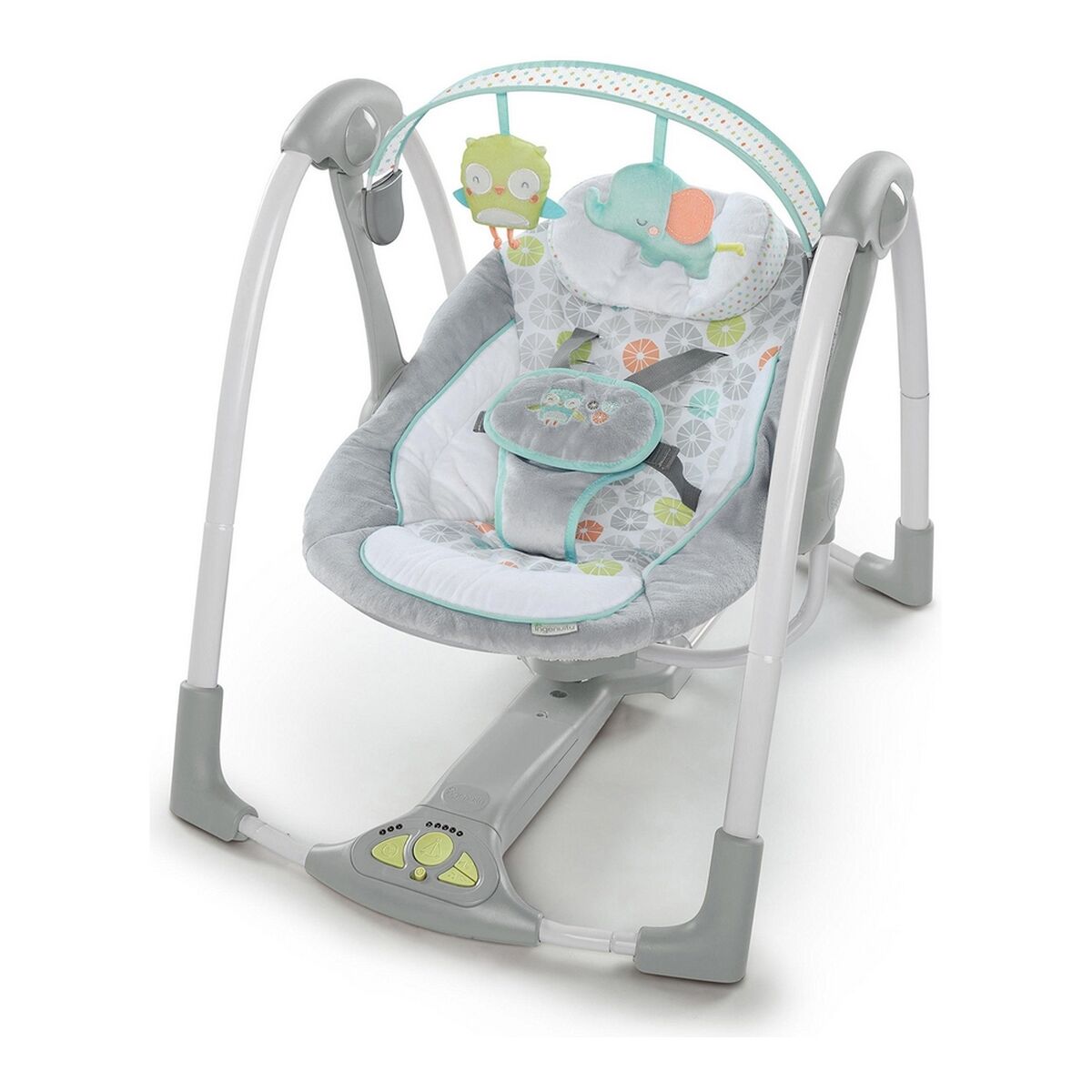 Hojdacie kreslo Ingenuity Compact Swing – Hugs & Hoots Biela Sivá
