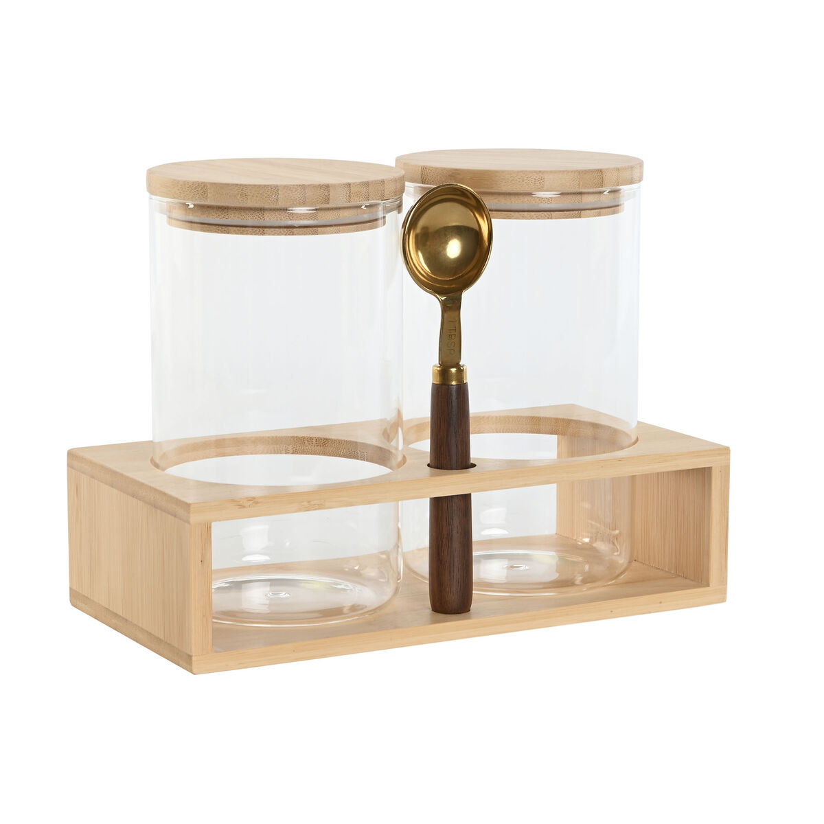 Sada 2 dóz Home ESPRIT Zlatá Prírodná Bambus Borokremičité sklo 24 x 12 x 18,5 cm