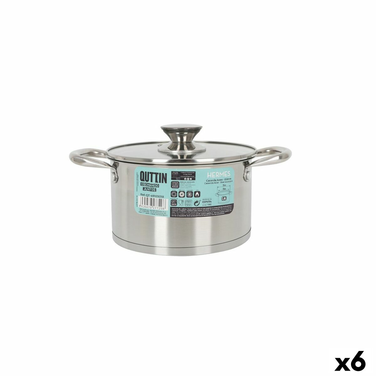 Hrniec so sklenenou pokrievkou Quttin Hermes Oceľ 2,8 L (6 kusov)