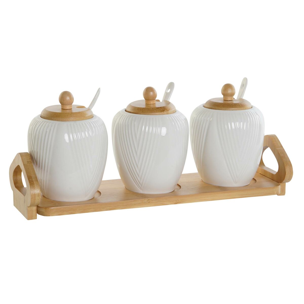 Cukornička DKD Home Decor Biela Prírodná Bambus Porcelán 31 x 9 x 7 cm 4 Kusy