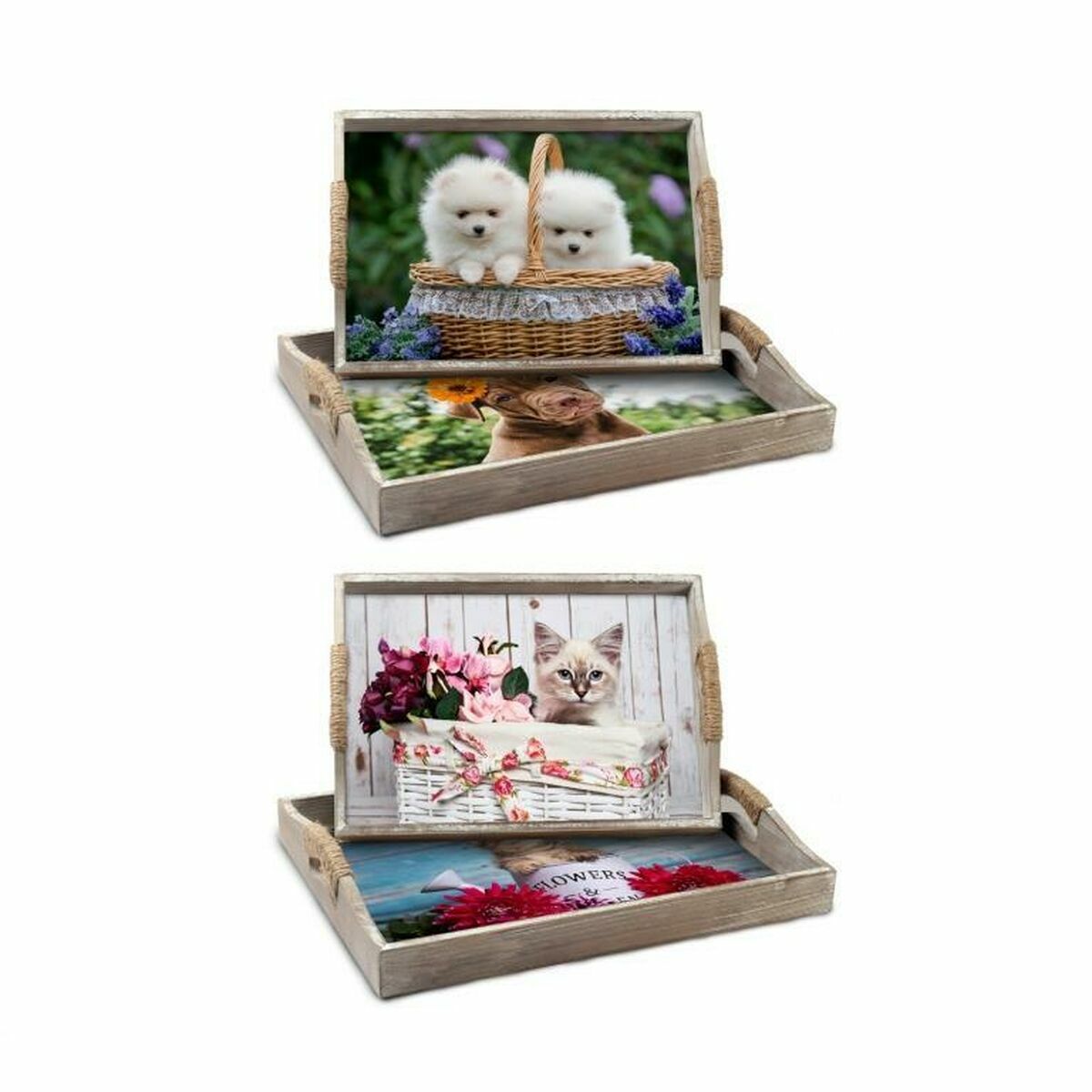 Súprava táciek DKD Home Decor Viacfarebná 40 x 30 x 6 cm Drevo MDF (2 kusov)