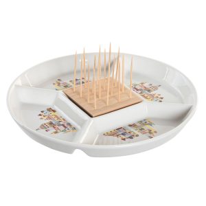 Sada Pohárov na Aperitív DKD Home Decor 23,5 x 23,5 x 7 cm Prírodná Červená Viacfarebná Kamenina Cottage Domy