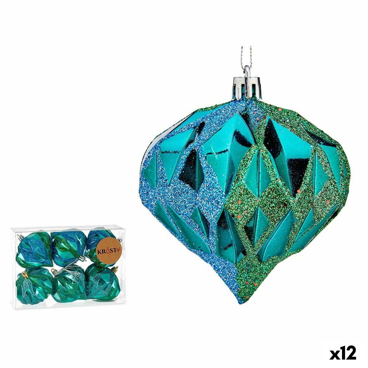 Sada vianočných gúľ Diamant Modrá Plastické 8 x 9 x 8 cm (12 kusov)
