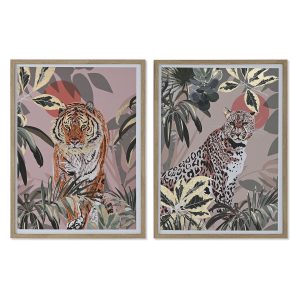 Maľba Home ESPRIT Červená zelená Koloniálny štýl Zlatá Džungľa 45 x 2,5 x 60 cm (2 kusov)
