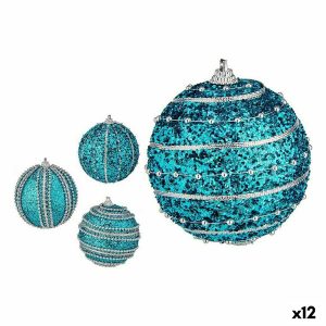 Sada vianočných gúľ S členitosťou ? 8 cm Modrá PVC (12 kusov)