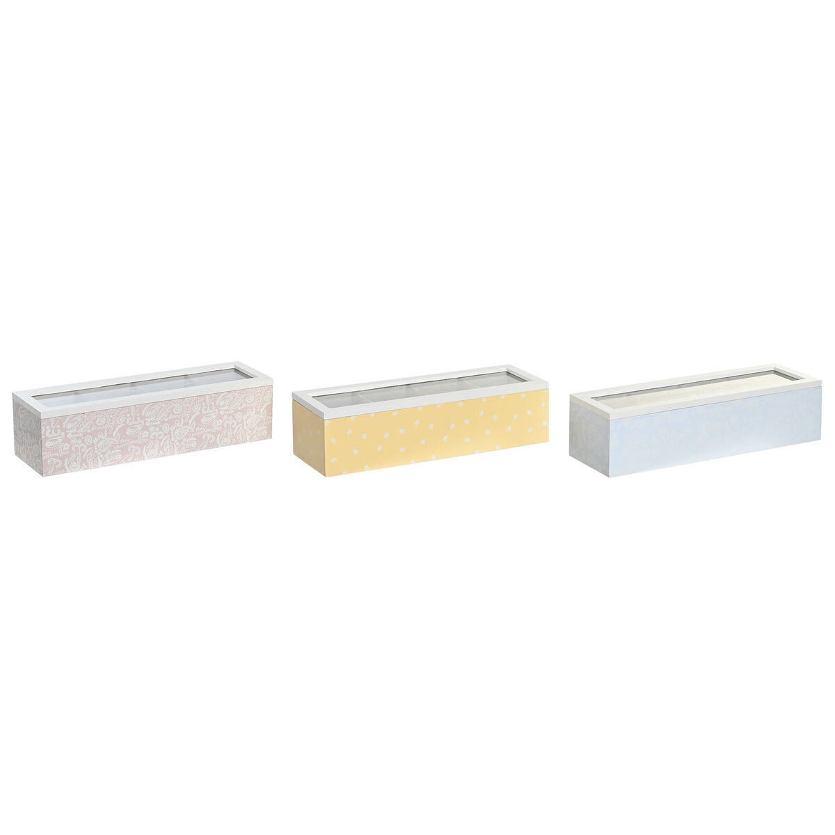 Krabička na čaje DKD Home Decor 30 x 9 x 8 cm Sklo Modrá Ružová 3 Kusy Drevo MDF