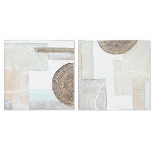 Maľba Home ESPRIT Béžová Sivá Plátno Drevo MDF Abstraktný Moderný 50 x 2,5 x 50 cm (2 kusov)