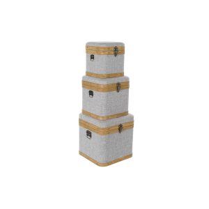Súprava dekoračných krabičiek DKD Home Decor Sivá Drevo Polyester (3 pcs)