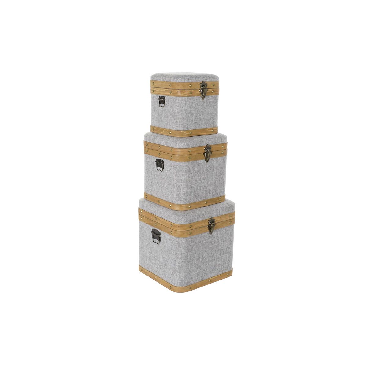 Súprava dekoračných krabičiek DKD Home Decor Sivá Drevo Polyester (3 pcs)
