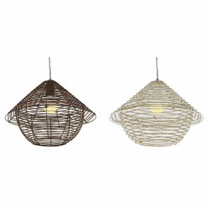Stropné svetlo DKD Home Decor Biela Gaštanová Čierna Prírodná Kov Lano Plastické 50 W 220 V Mestská 38 x 38 x 27 cm (2 kusov)