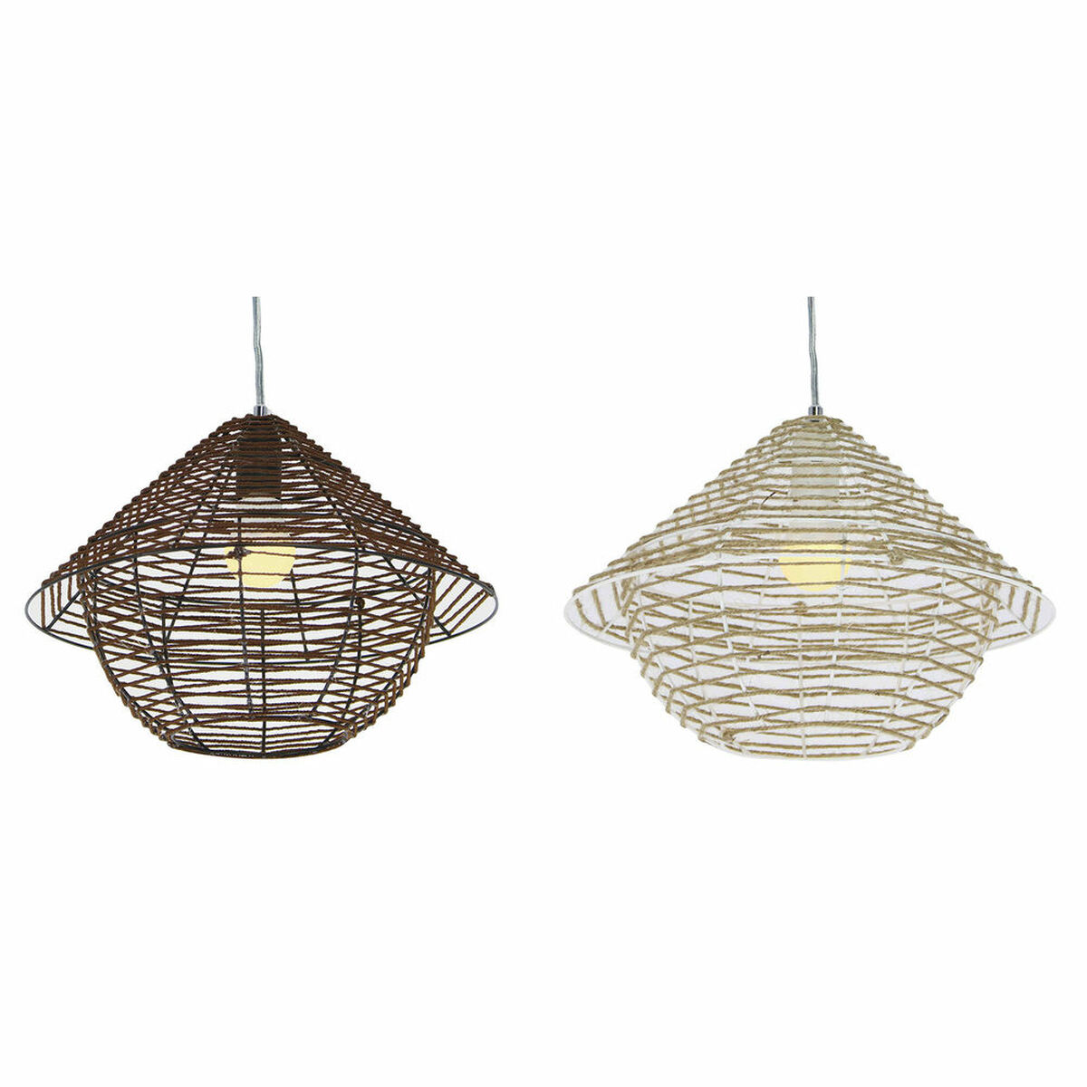 Stropné svetlo DKD Home Decor Biela Gaštanová Čierna Prírodná Kov Lano Plastické 50 W 220 V Mestská 38 x 38 x 27 cm (2 kusov)