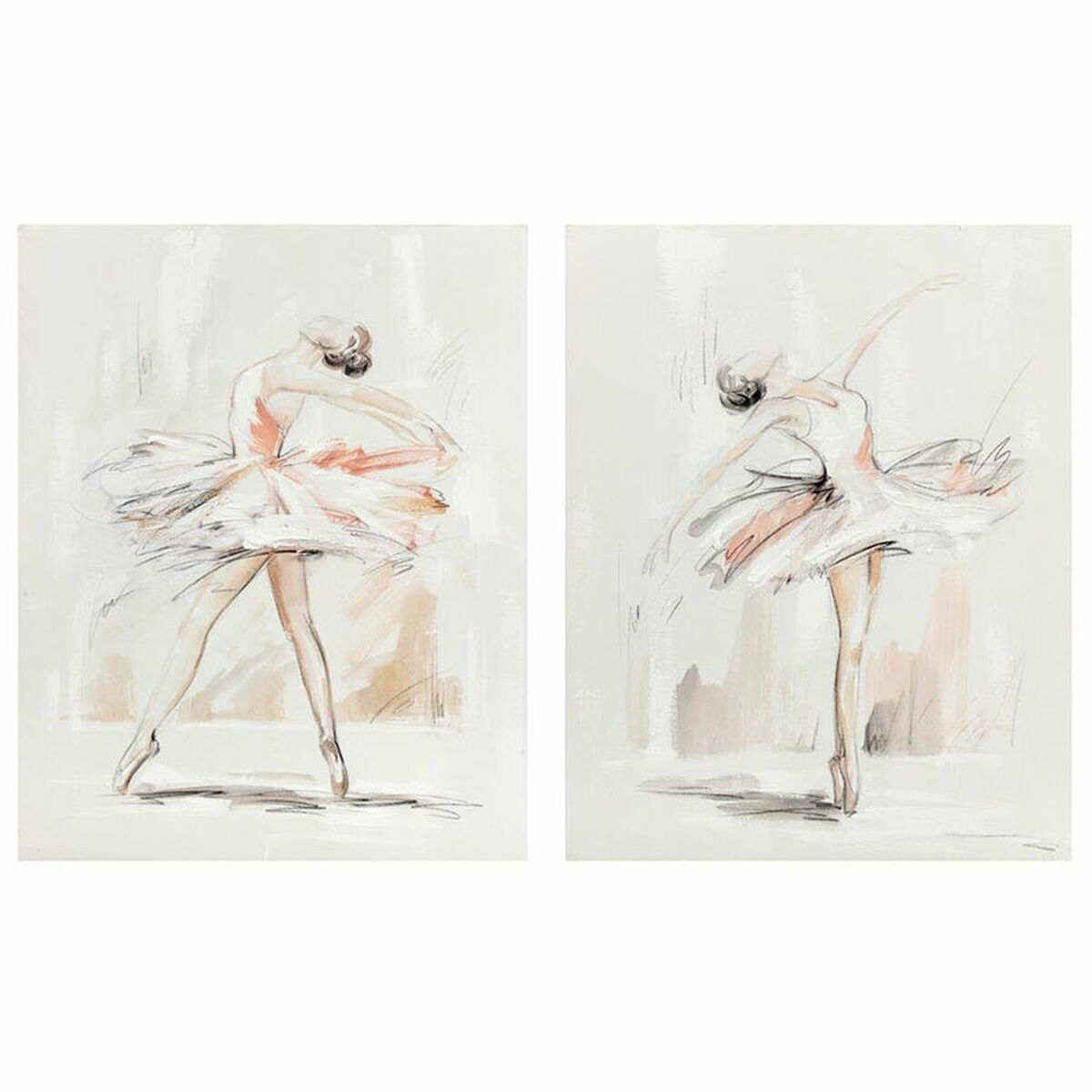 Maľba DKD Home Decor 80 x 3,7 x 100 cm Tanečnica baletu Romantický (2 kusov)