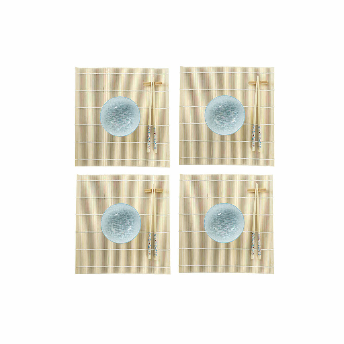 Sada na sushi DKD Home Decor 14,5 x 14,5 x 31 cm Modrá Biela Kamenina Orientálny (16 Kusy)
