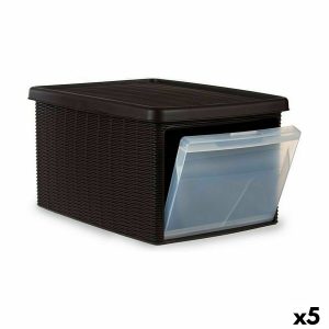Nádoba na uskladnenie s vrchnákom Stefanplast Elegance Strana Gaštanová Plastické 29 x 21 x 39 cm (5 kusov)