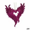 Vianočná ozdoba Krídla anjela Fuchsiová Plastické Trblietky 12 x 13 x 2,5 cm (24 kusov)