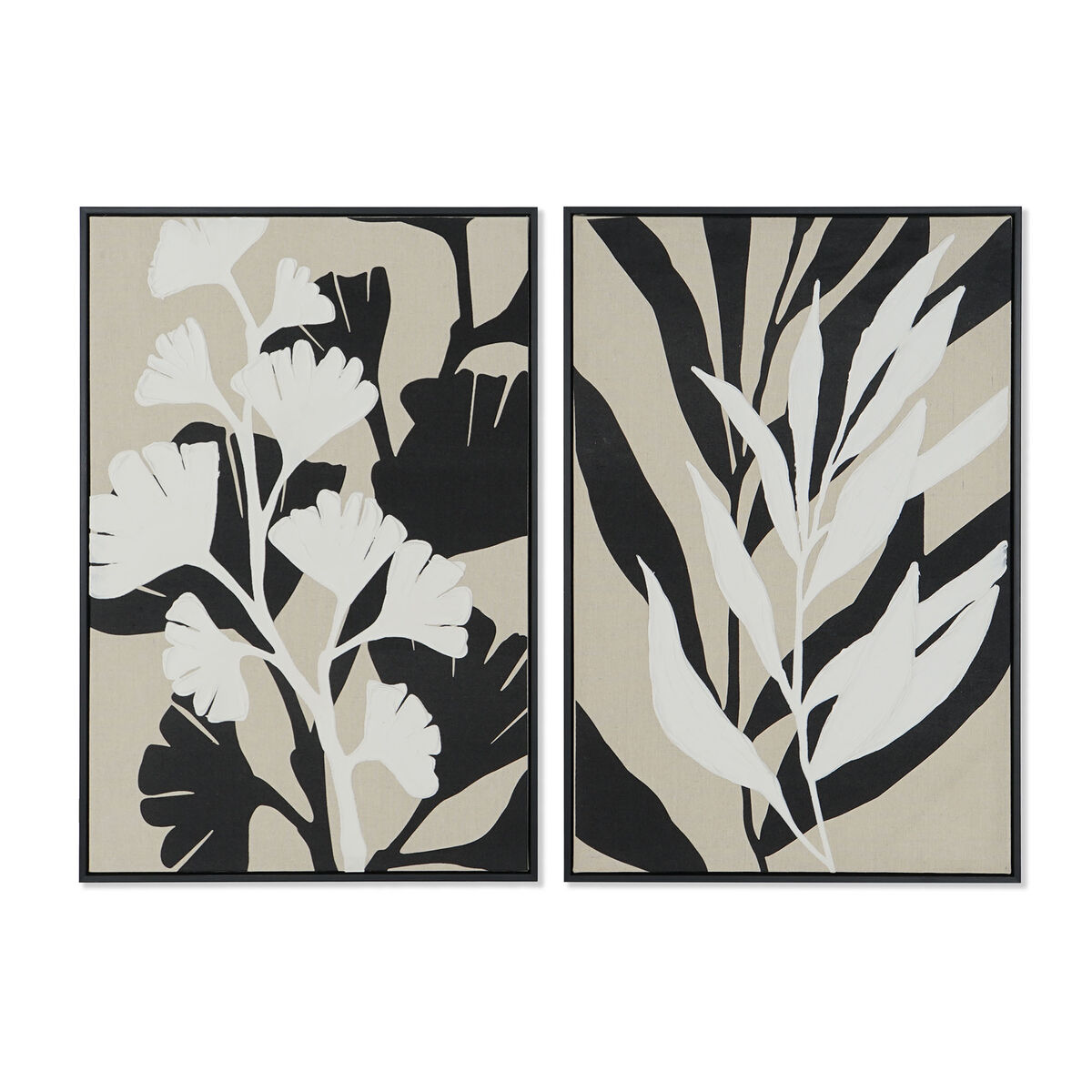 Maľba Home ESPRIT Biela Čierna Béžová List rastliny Mestská 63 x 4,3 x 93 cm (2 kusov)