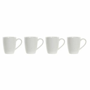 Sada 4 Hrnčekov DKD Home Decor Biela Prírodná Drevo Kamenina 300 ml 19 x 13 x 31 cm