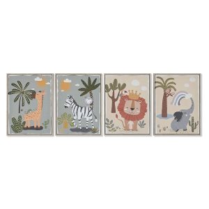Maľba Home ESPRIT Detské zvierat 30 x 3 x 40 cm (4 kusov)