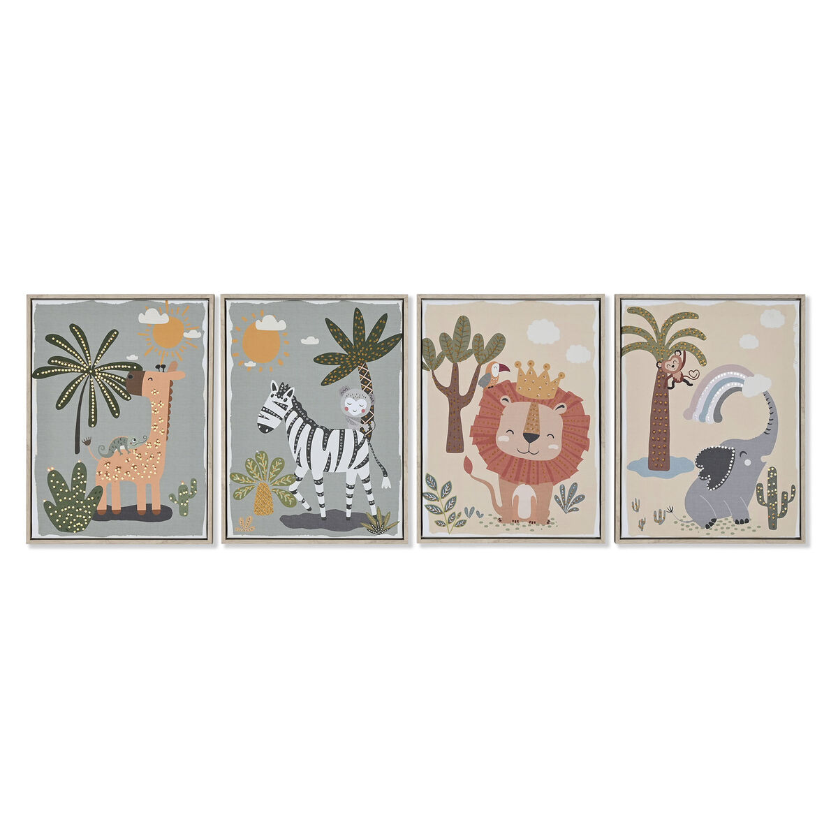 Maľba Home ESPRIT Detské zvierat 30 x 3 x 40 cm (4 kusov)