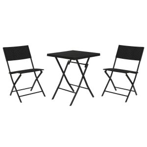 Stôl so 2 stoličkami Home ESPRIT Čierna Oceľ Umelý ratan 58 x 58 x 71,5 cm