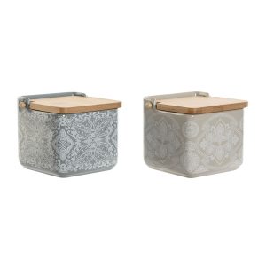 Soľnička s vrchnákom Home ESPRIT Modrá Béžová Ružová Fialová Bambus 750 ml 14 x 12,5 x 12 cm (2 kusov)