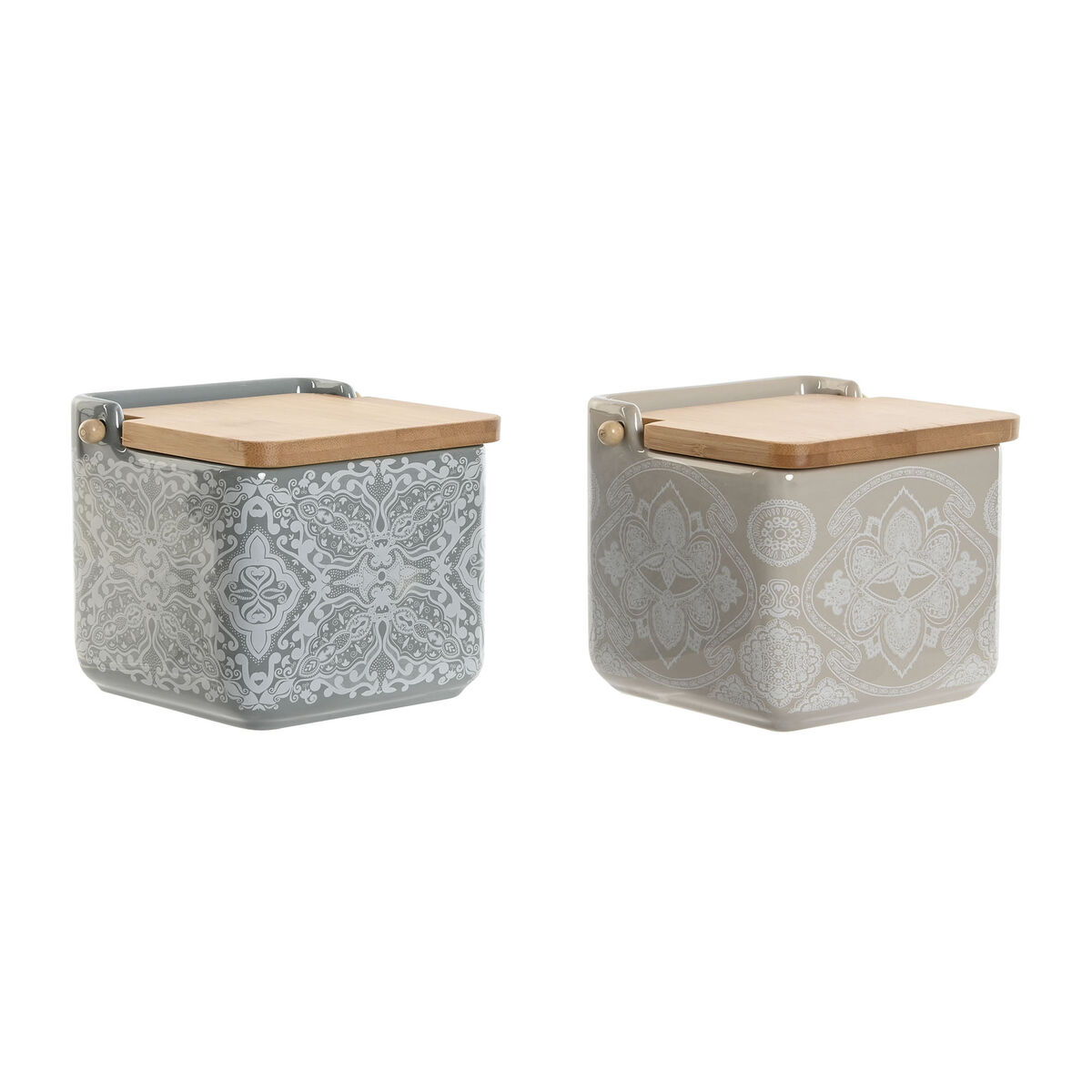 Soľnička s vrchnákom Home ESPRIT Modrá Béžová Ružová Fialová Bambus 750 ml 14 x 12,5 x 12 cm (2 kusov)