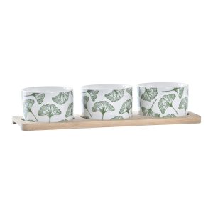 Sada Pohárov na Aperitív DKD Home Decor Bambus Kamenina Listy 3 Kusy 4 Kusy 28 x 9,7 x 1,5 cm