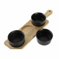 Tácka na chuťovky DKD Home Decor Čierna Prírodná Agátové drevo Kamenina 38 x 10 x 5,2 cm