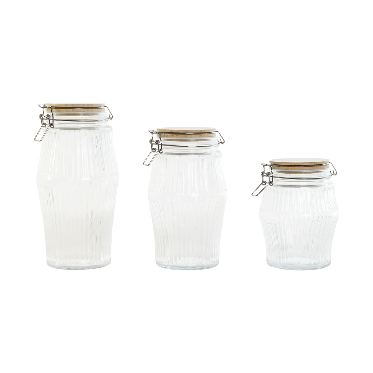 Sada 3 dóz Home ESPRIT Transparentná Silikónové Bambus Sklo 13,5 x 13,5 x 27 cm