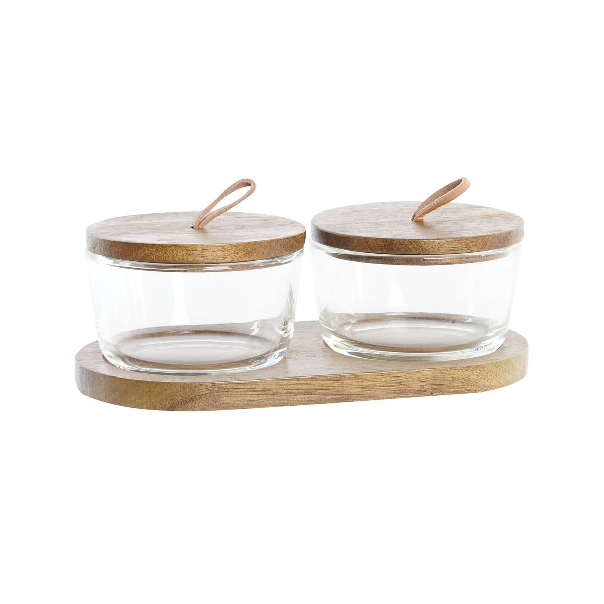 Sada 2 dóz DKD Home Decor 20,5 x 10,5 x 7 cm Sklo Gaštanová Transparentná Agátové drevo 240 ml