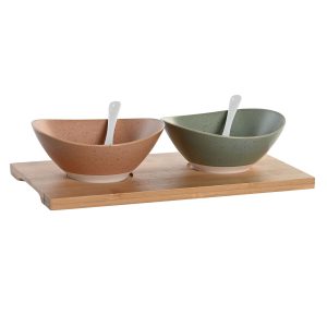 Sada Pohárov na Aperitív DKD Home Decor 29 x 15,5 x 1,5 cm Porcelán Viacfarebná Bambus Škandinávsky