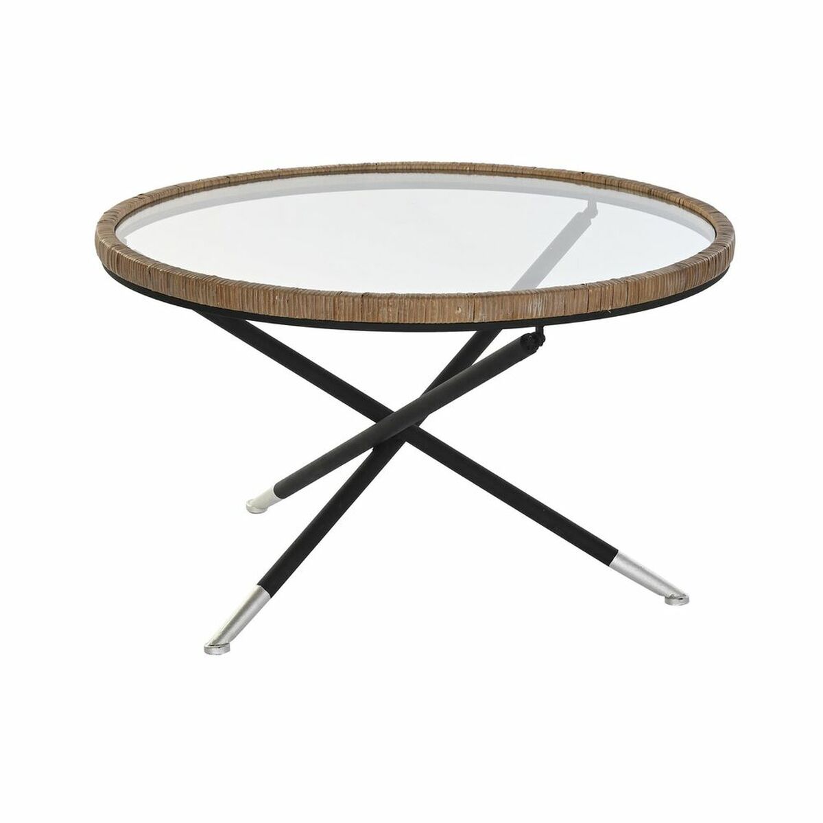 Postranný stolík DKD Home Decor 80 x 80 x 48 cm Sklo Prírodná Striebristý Čierna Kov