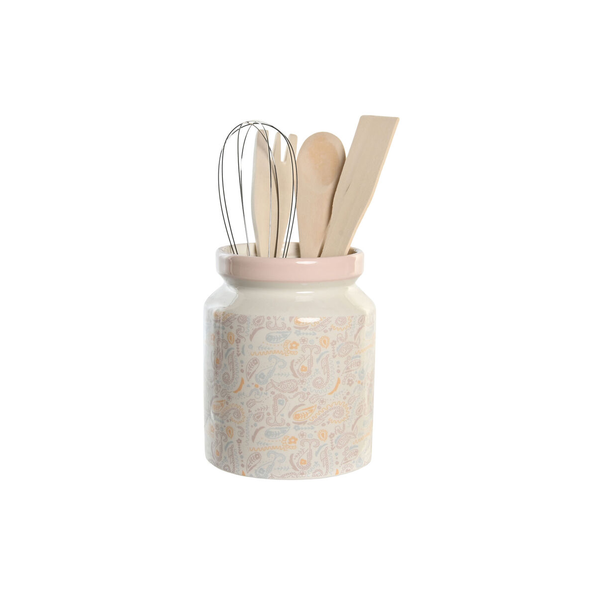 Nádoba na kuchynské náradie DKD Home Decor Ružová Kov Biela Dolomite Drevo MDF 12 x 12 x 25 cm (5 kusov)